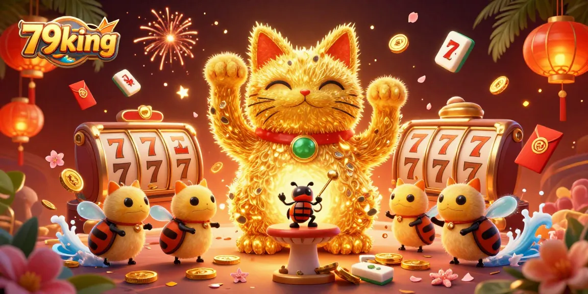 Experience immersive gameplay with 79king as a lucky cat surrounded by thrilling casino symbols.