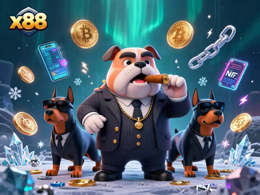 Engage with x88's thrilling casino experience among an elite 3D illustration of characters and crypto elements.