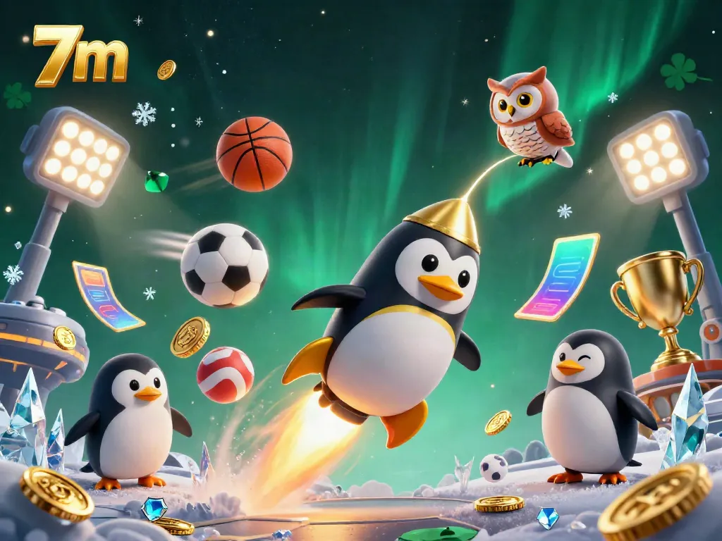 Experience 7m's exciting sports betting scene with a dynamic penguin and thrilling casino elements.
