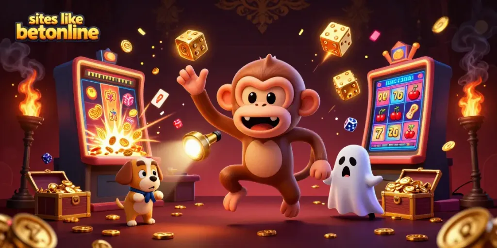 Experience thrilling adventures with sites like betonline featuring lively gaming characters and rich casino elements.
