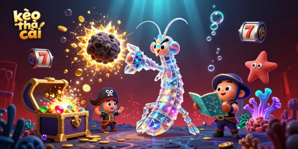 Experience kèo nhà cái in a dynamic 3D scene filled with underwater treasures and vibrant elements.