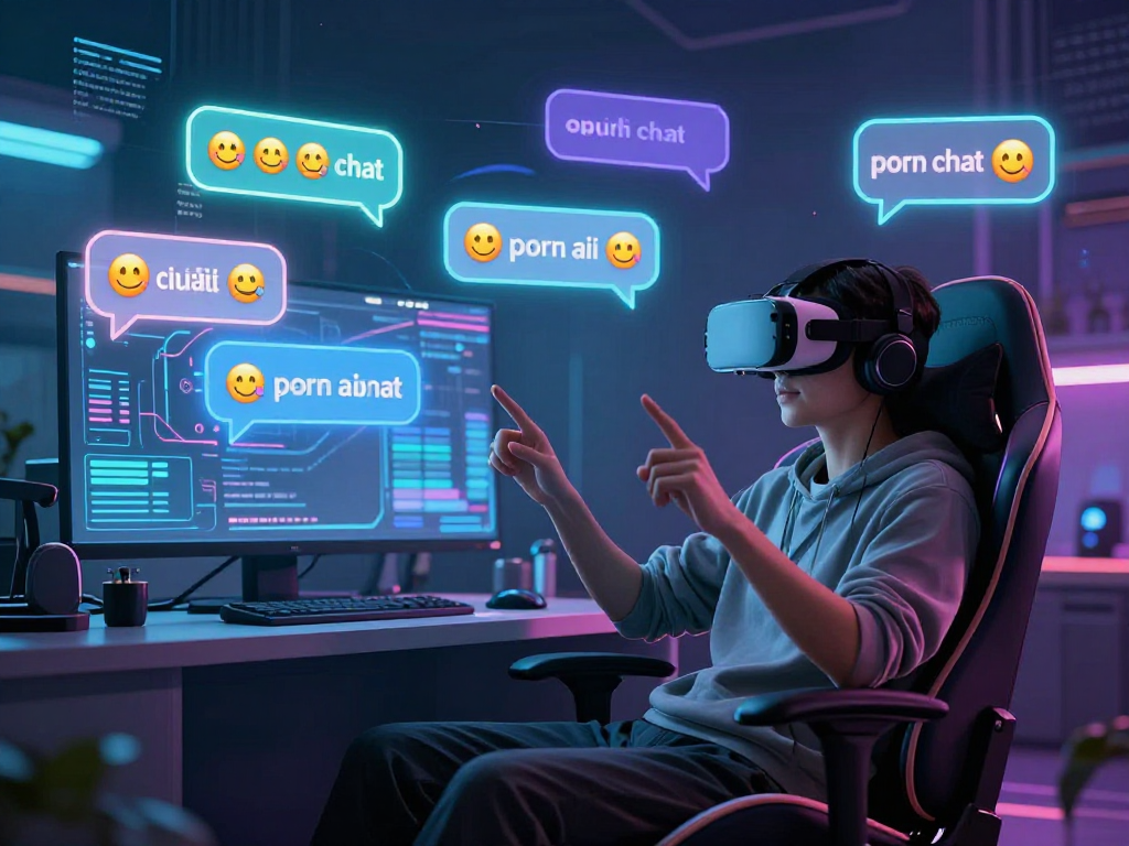 Engaging scene of a user in a virtual world interacting with an AI companion, highlighting the concept of porn ai chat.