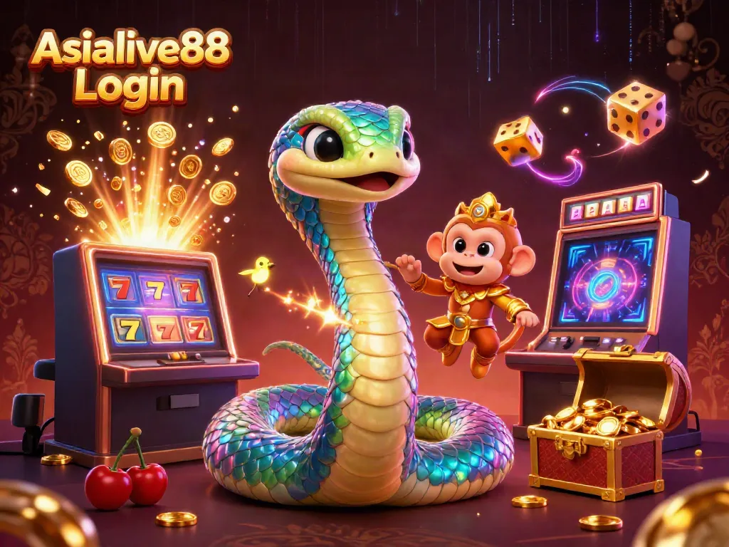 Experience the thrill of Asialive88 Login with vibrant casino imagery, featuring a rainbow serpent and jackpot elements.