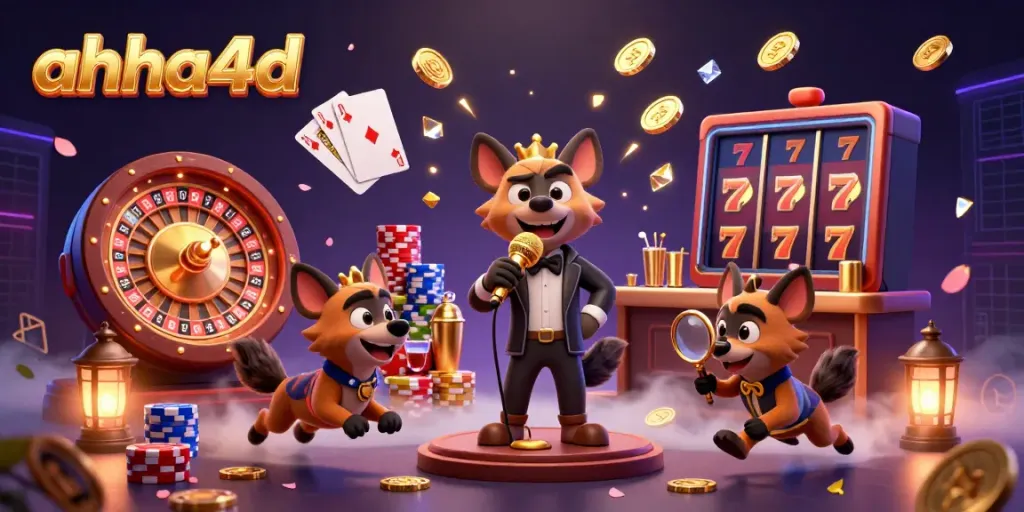 Experience the excitement of ahha4d with hyena casino characters entertaining in a vibrant gambling scene.