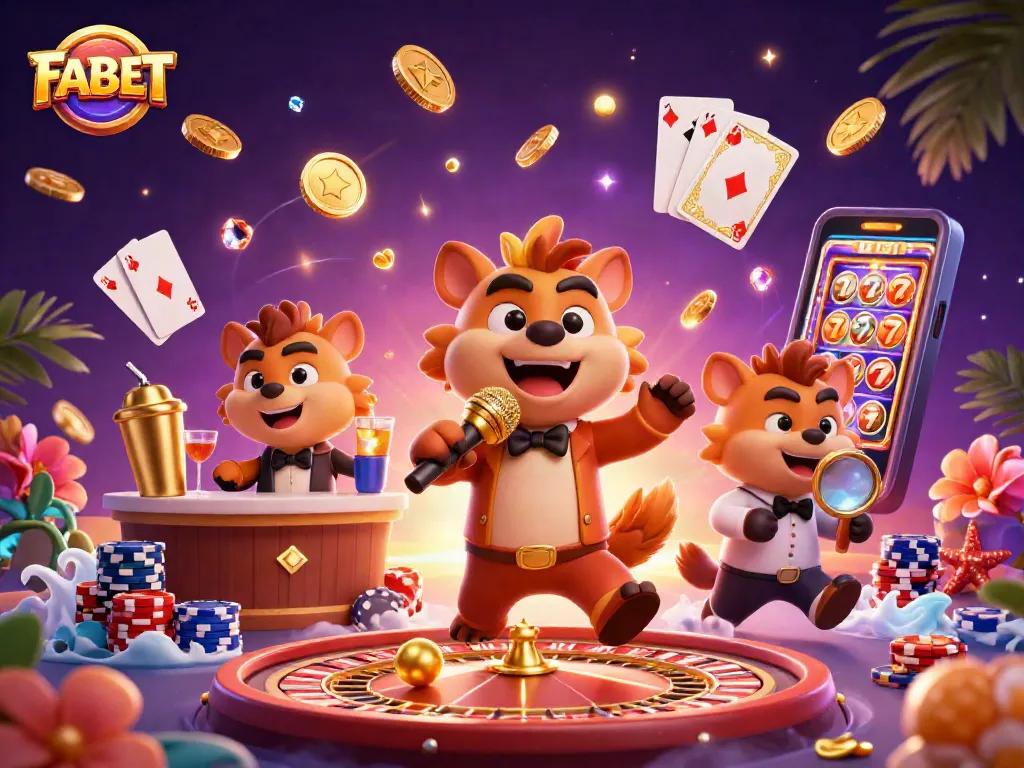 FABET enhances your gaming experience with vibrant casino activity featuring engaging hyena characters.