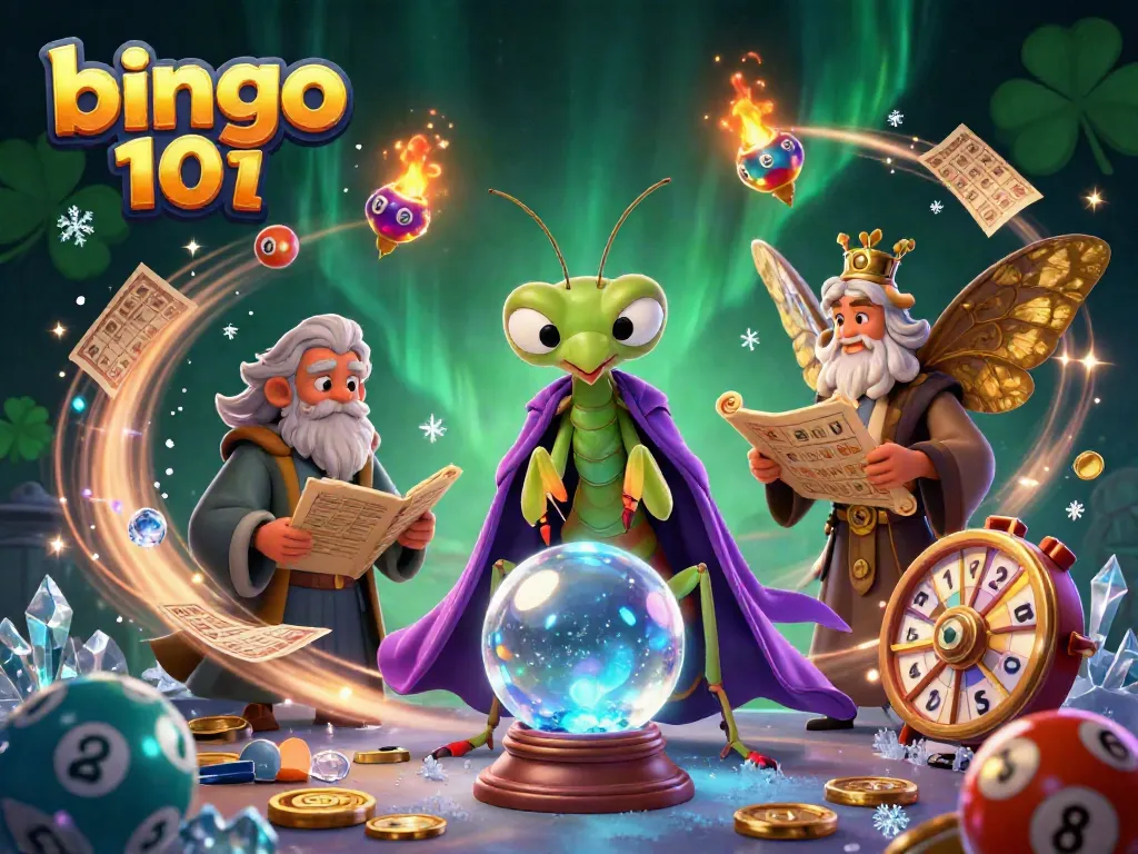 Experience the thrilling world of Bingo 101 with vibrant bingo balls and cards in a magical setting.