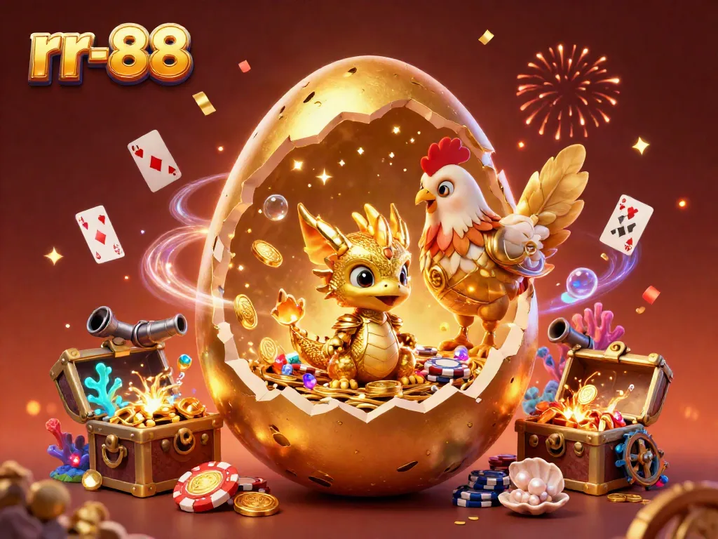 Engage with the vibrant rr-88 scene of a baby dragon guarding poker chips, symbolizing luck and fortune.
