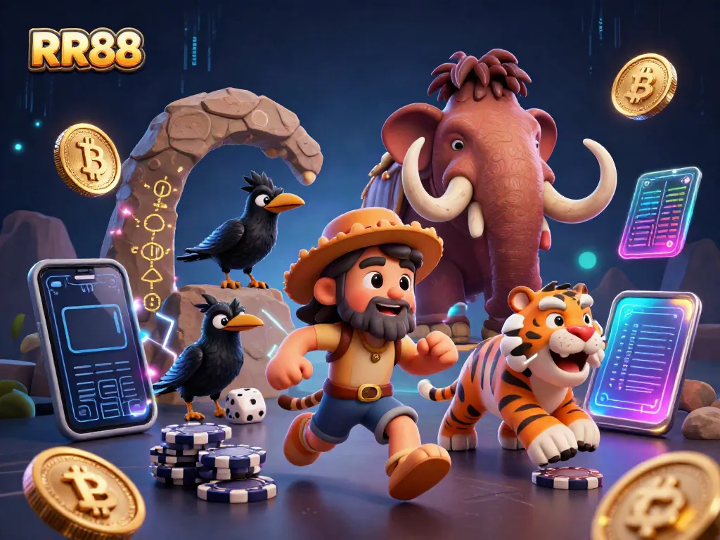 Experience the thrills of RR88 with our prehistoric casino scene featuring unique gambling elements.