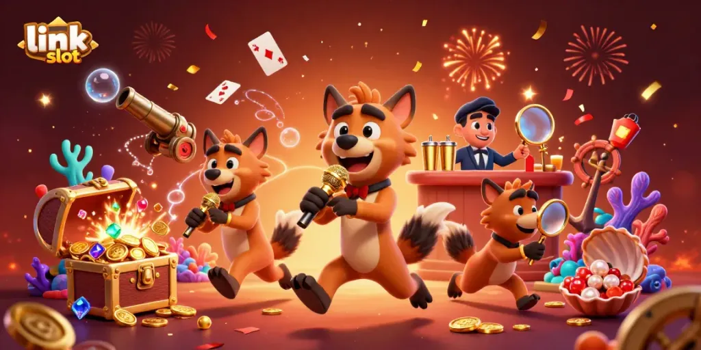 Experience the vibrant link slot casino scene with hyenas, rich details, and dynamic energy.