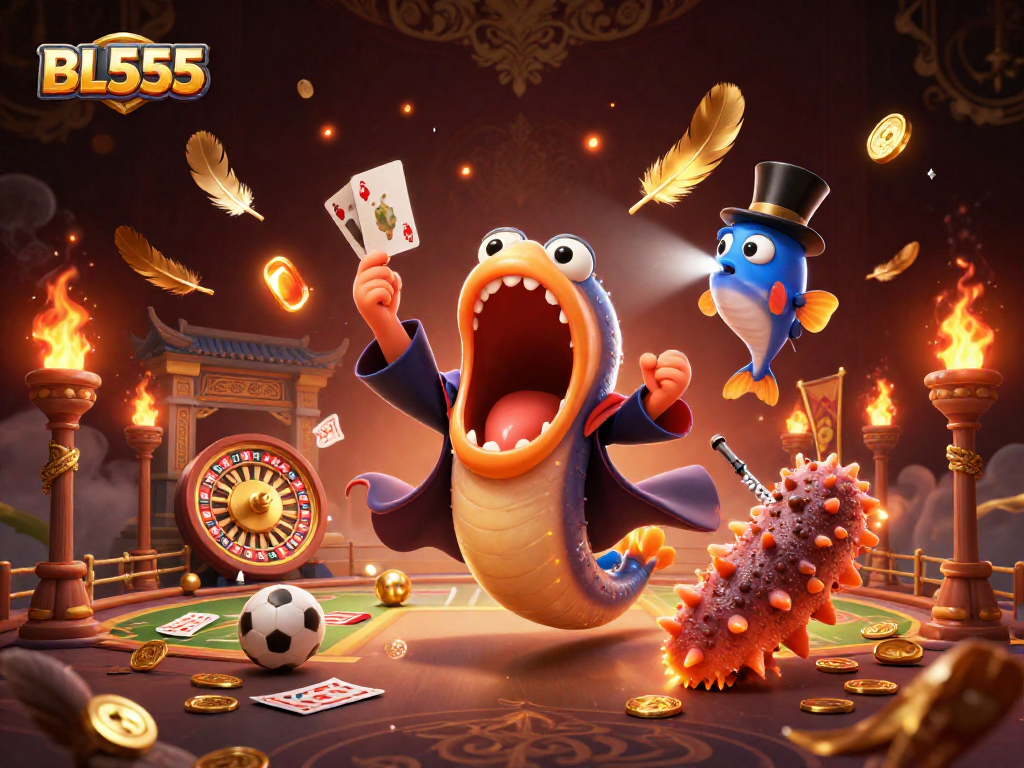 Engage with thrilling BL555 betting action featuring vibrant characters in a dynamic casino scene.
