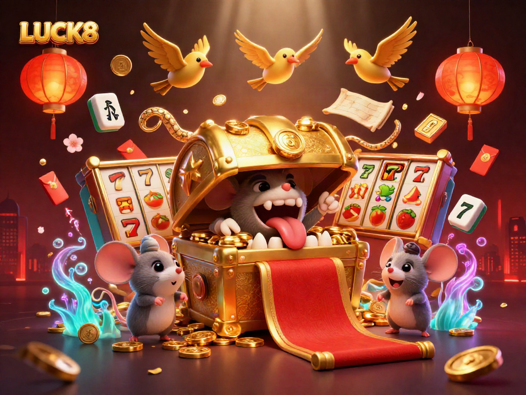 LUCK8 thu hút người chơi với phong cách hoạt hình trong một cảnh sòng bạc đầy màu sắc.