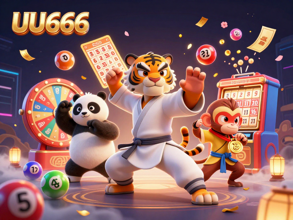 UU666 offers a vibrant 3D illustration of gambling excitement showcasing colorful lottery elements.